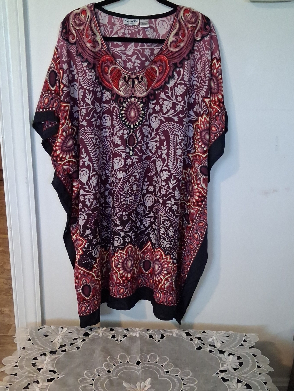 Sandro Maroon Paisley Tunic with Black & Red Accents